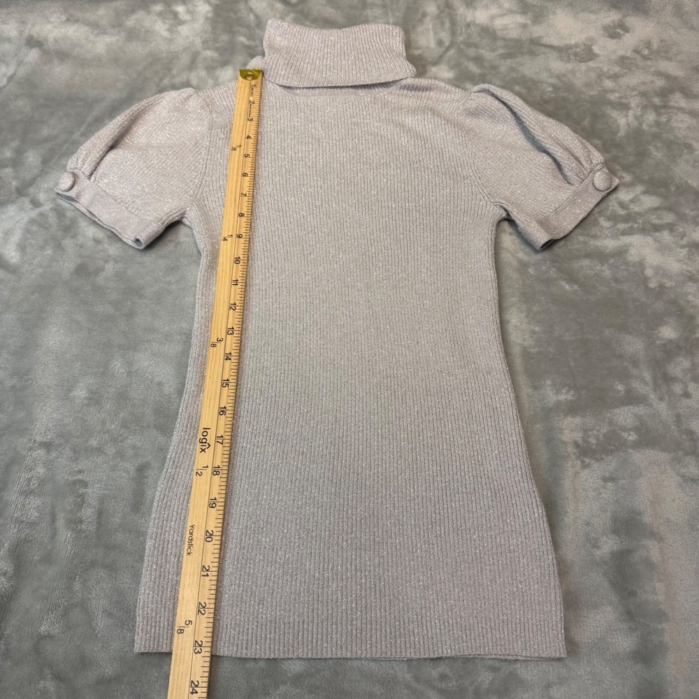 Apt 9 Womens Silver Metallic Ribbed Short Sleeve Turtleneck Sweater Size S - Picture 6 of 7